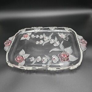 Vintage Pink Floral Depression Glass Serving Tray (16")